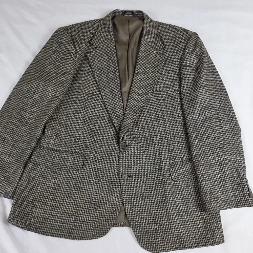 Haggar Brown Houndstooth  Wool Sport Coat Blazer Size 46